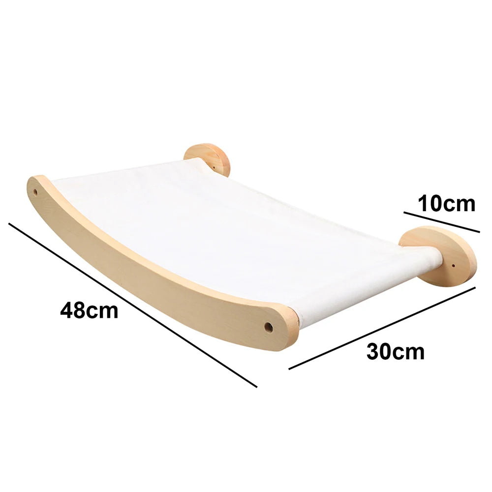 Modern fali macskabútor 3 az 1-ben funkcióval: mászólétra, függőágy és szizál kaparóoszlop – beltéri cicák kedvenc játszó- és pihenőhelye.