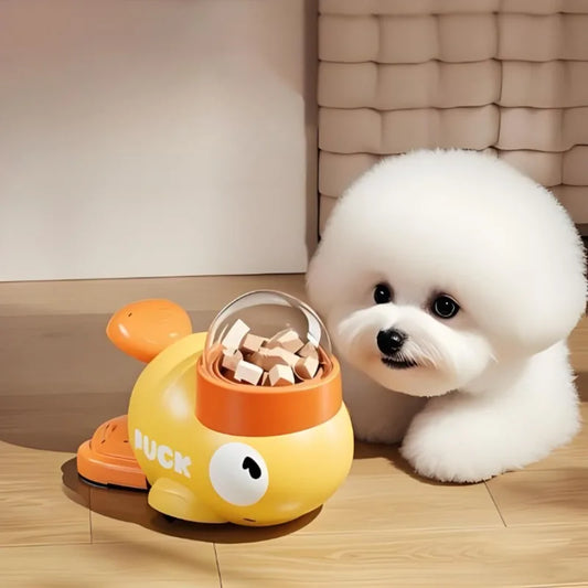 Lassú etetésű, kacsa formájú interaktív kisállat etetőjáték – kutyák és macskák számára készült képességfejlesztő, unaloműző megoldás.