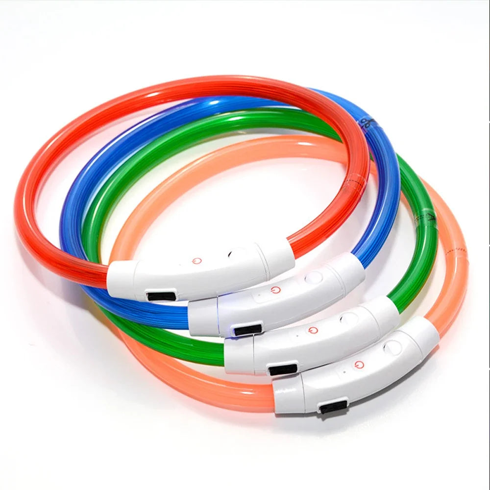 Világító LED-es nyakörv USB-töltéssel – 3 fényfunkcióval, sötétben is látható, biztonságos séta kutyáknak és macskáknak.